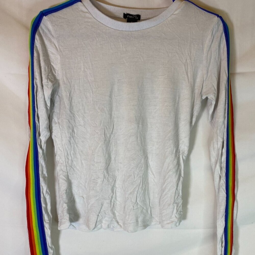 Rainbow Top Pride Month Women's Small white Long Sleeve Indie Street Alt